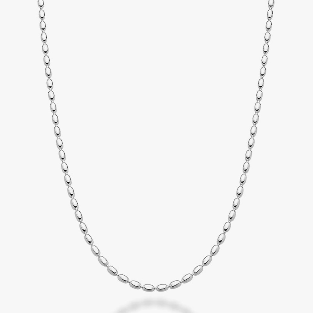 Italian 925 Sterling Silver Oval Bead Ball Chain Necklace Made in Italy